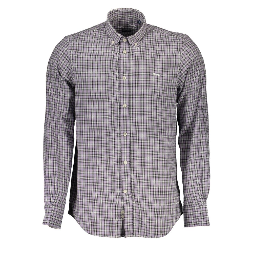 Shirt by Harmont & Blaine for men in cotton purple features an architectural silhouette with a refined long-sleeve and elegant button-down-collar neckline for a architectural look.