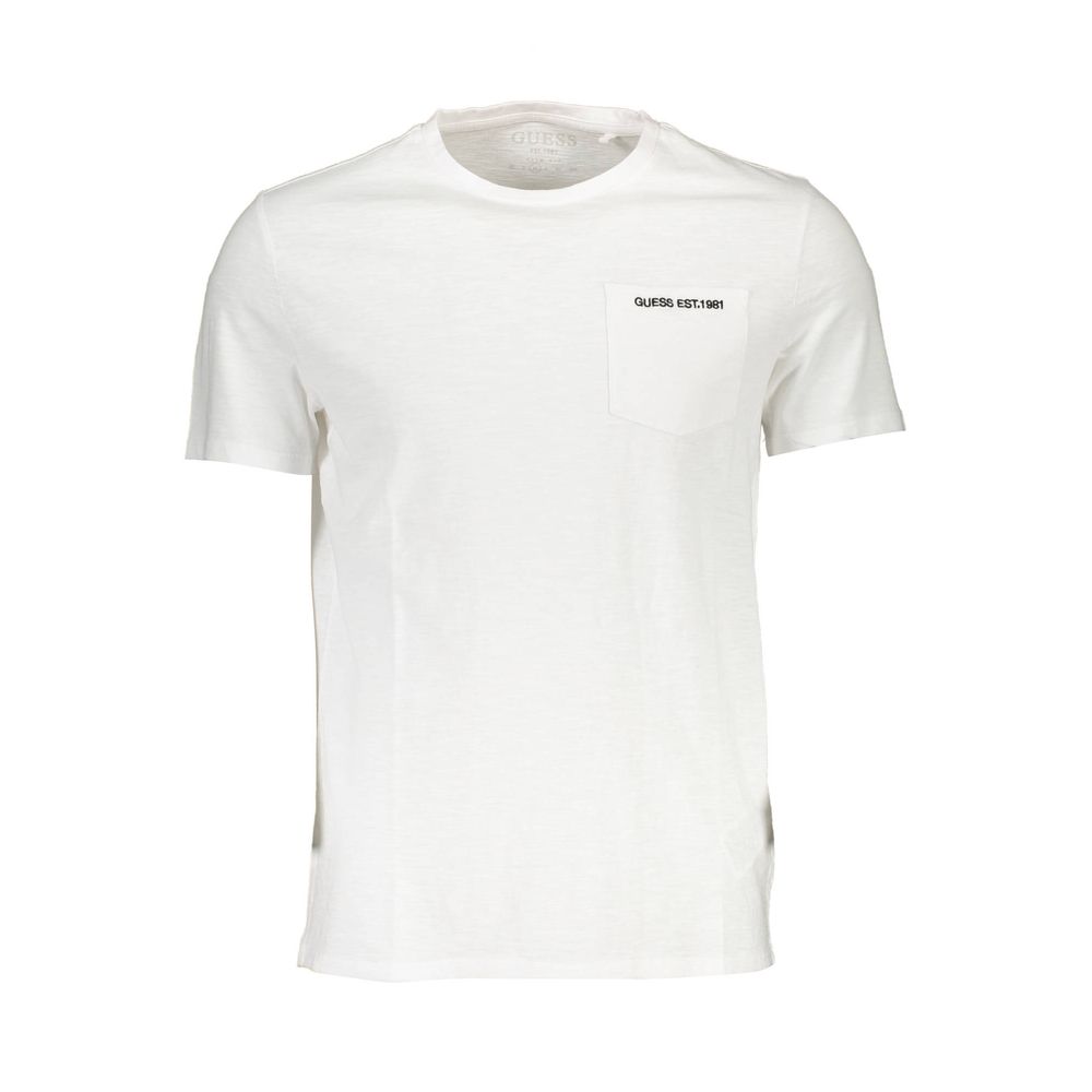 T-Shirt by Guess Jeans for men in organic cotton white showcases a unassuming silhouette, artfully detailed with a refined crew neckline and unassuming for a sophisticated, contemporary look.