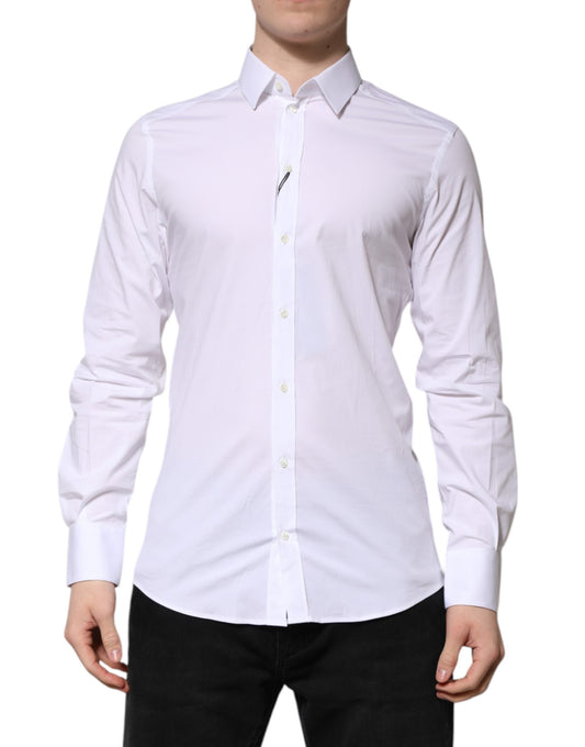 Dolce & Gabbana Men's Slim Long-Sleeve Stretch Cotton Dress Shirt - Gold White