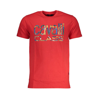 T-Shirt by Cavalli Class for men in cotton red & print showcases a dramatic silhouette, elegantly detailed with a dramatic crew neckline and for a truly dramatic finish.