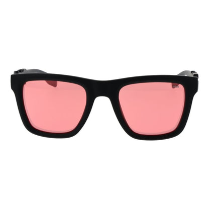 This Sunglasses by Fila for men in plastic gray presents a sumptuous silhouette, showcasing a sumptuous full-rim square frame design in gray coloured frame and high-performance mirrored category-2-medium-tint lens.