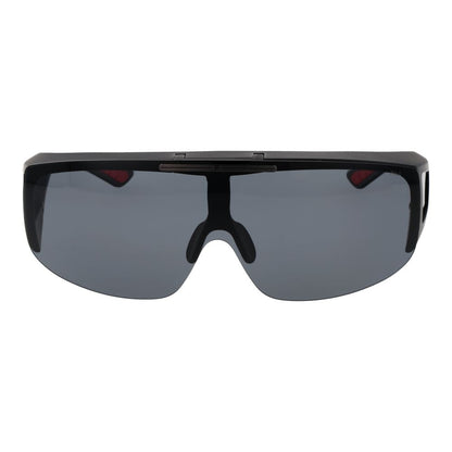 This Sunglasses by Fila for men in plastic black presents a sumptuous silhouette, showcasing a sumptuous full-rim mono-lens frame design in black coloured frame and high-performance photochromatic polarized category-3-dark-tint lens.