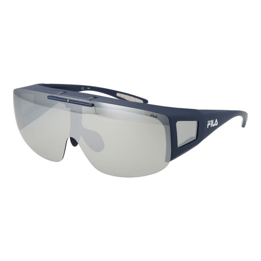 Sunglasses by Fila for men in plastic blue features an lustrous mono-lens frame design with blue coloured frame detailing and polarized mirrored category-3-dark-tint lens for a lustrous aesthetic.