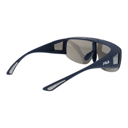 Sunglasses by Fila for men in plastic and blue presents a sumptuous silhouette, featuring blue coloured frame and mono-lens frame design with polarized mirrored category-3-dark-tint lens for a sumptuous look.