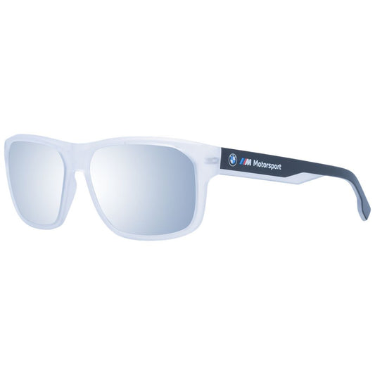 Sunglasses by BMW Motorsport for men in plastic white features an ethereal rectangle full-rim frame design with white coloured frame frames and mirrored category-3-dark-tint lens for a ethereal finish.