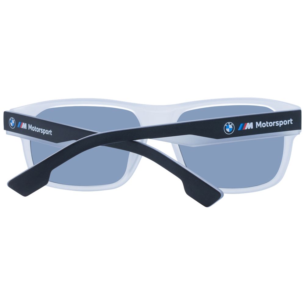 Sunglasses by BMW Motorsport for men in plastic and white presents a sumptuous silhouette, featuring white coloured frame and rectangle full-rim frame design with mirrored category-3-dark-tint lens for a sumptuous look.