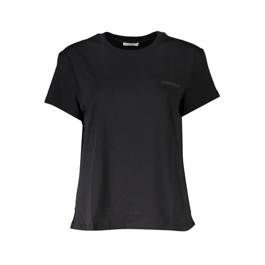 T-Shirt by Patrizia Pepe for women in organic cotton black & print showcases a dramatic silhouette, elegantly detailed with a dramatic crew neckline and short-sleeve for a truly dramatic finish.
