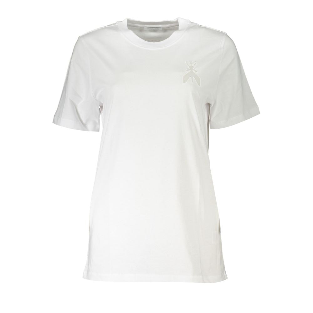 T-Shirt by Patrizia Pepe for women in organic cotton white showcases a unassuming silhouette, artfully detailed with a refined crew neckline and unassuming for a sophisticated, contemporary look.