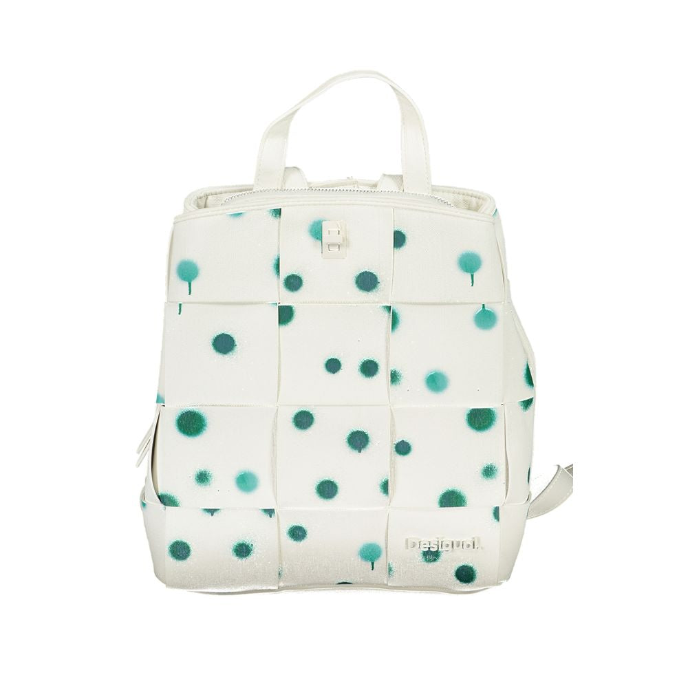 Small Backpack by Desigual for women in faux leather & canvas green, white & print features a refined silhouette, showcasing the Droplets Faux Leather & Canvas Small Backpack design with a secure , ample built-in-compartments, and versatile backpack-strap.