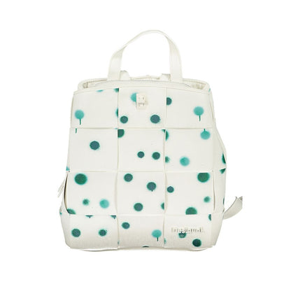 Small Backpack by Desigual for women in faux leather & canvas green, white & print features a refined silhouette, showcasing the Droplets Faux Leather & Canvas Small Backpack design with a secure , ample built-in-compartments, and versatile backpack-strap.