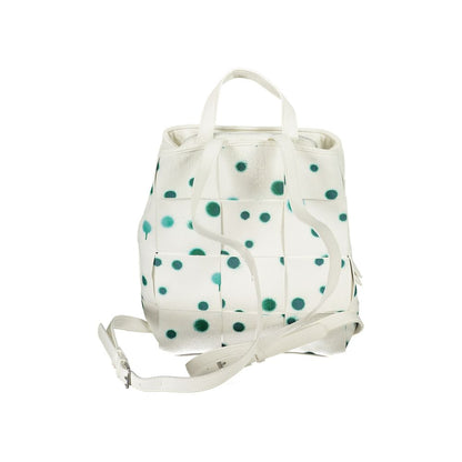 Small Backpack by Desigual for women in faux leather & canvas green, white & print showcases a stately Droplets Faux Leather & Canvas Small Backpack design, featuring a secure with stately built-in-compartments and versatile backpack-strap.
