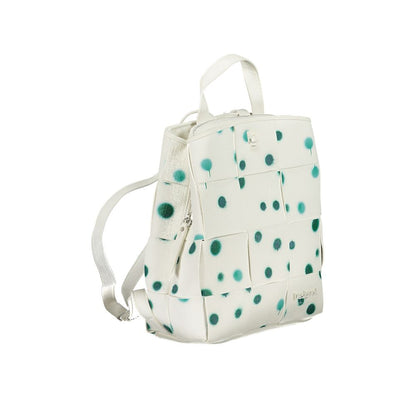 Small Backpack by Desigual for women in faux leather & canvas green, white & print showcases an architectural Droplets Faux Leather & Canvas Small Backpack design, featuring a secure , ample built-in-compartments, and architectural backpack-strap for a sophisticated look.