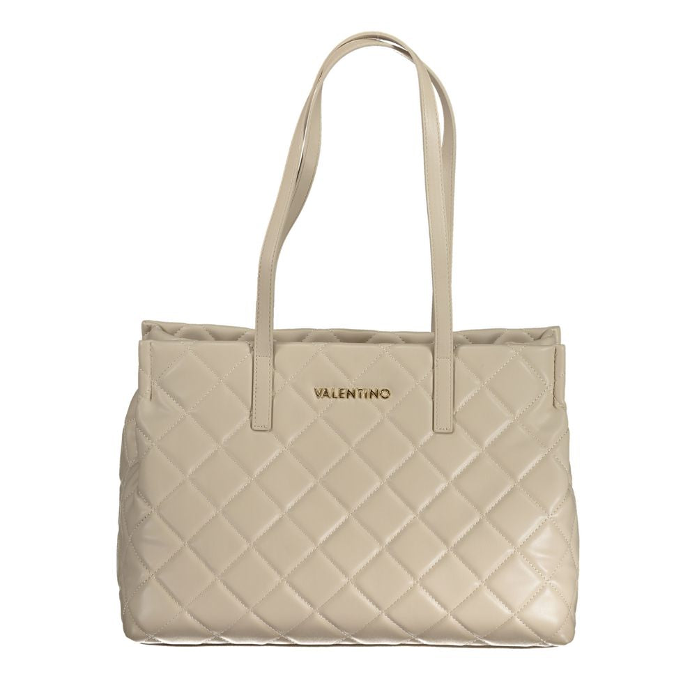Handbag by Mario Valentino for women in polyethylene beige & signature features a ornamental silhouette, showcasing a secure zipper, ample , and ornamental handle for a sophisticated look.