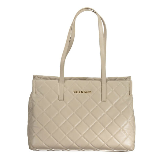 Handbag by Mario Valentino for women in polyethylene beige & signature features a ornamental silhouette, showcasing a secure zipper, ample , and ornamental handle for a sophisticated look.
