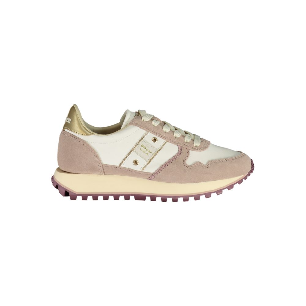 Sneakers by Blauer for women in polyester polyethylene leather gold, purple & white presents a sumptuous silhouette as Women's Fashion Polyester Polyethylene Leather Sneakers, expertly defined by a sumptuous fashion style for a sumptuous, high-fashion look.
