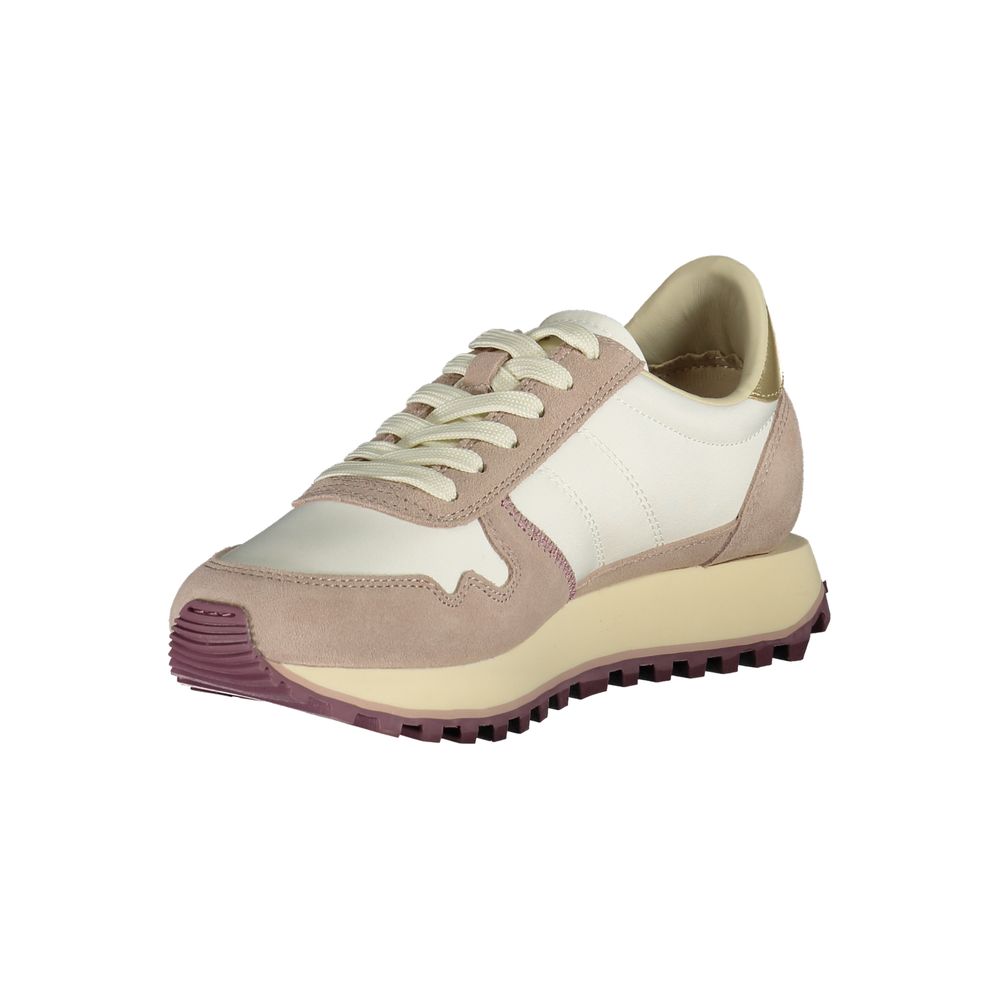 Sneakers by Blauer for women in polyester polyethylene leather gold, purple & white features an sumptuous silhouette, showcasing the premium Women's Fashion Polyester Polyethylene Leather Sneakers in a sumptuous fashion style that offers a sumptuous finish for refined style.
