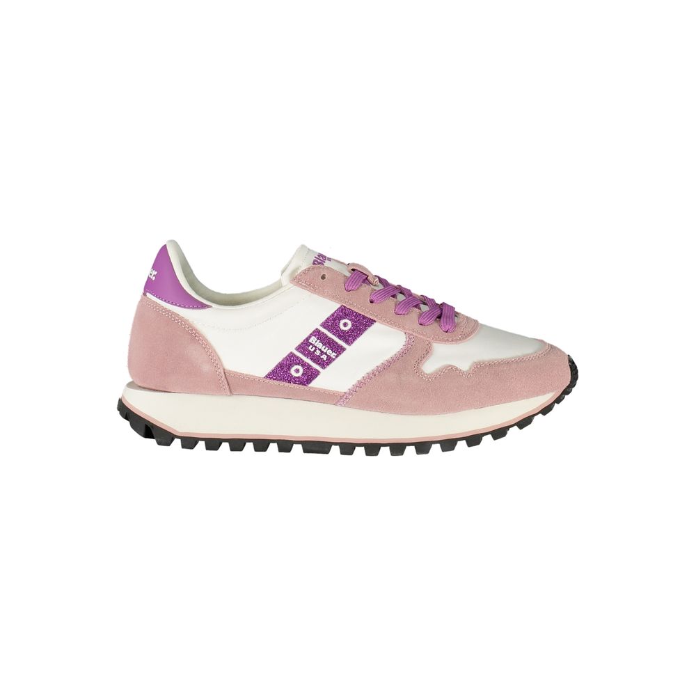 Athletic Sneakers by Blauer for women in polyester polyethylene leather white & print features an architectural silhouette from the Women's Athletic Polyester Polyethylene Leather Sneakers collection, showcasing a architectural athletic style for a architectural look.