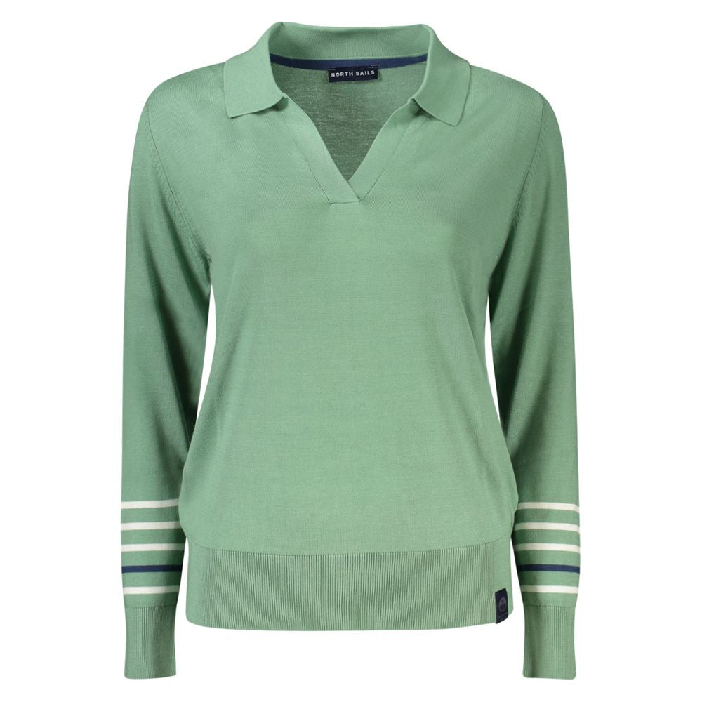 Sweater by North Sails for women in cotton viscose green features an tactile silhouette, showcasing a sophisticated v-neck neckline and tactile for a refined finish.