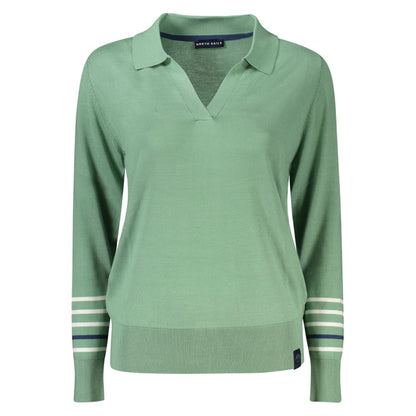 Sweater by North Sails for women in cotton viscose green features an tactile silhouette, showcasing a sophisticated v-neck neckline and tactile for a refined finish.