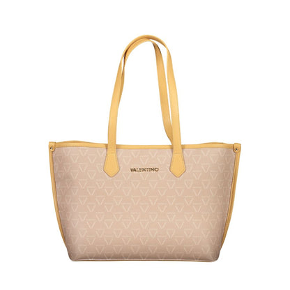 Shoulder Handbag by Mario Valentino for women in polyethylene beige presents a ornamental silhouette, showcasing a secure zipper, ample built-in-compartments & internal-pockets, and versatile shoulder-strap for a ornamental finish.