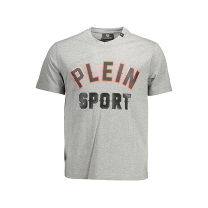 T-Shirt by Plein Sport for men in cotton gray features an edgy silhouette, meticulously detailed with a sophisticated and crew neckline for a truly edgy finish.
