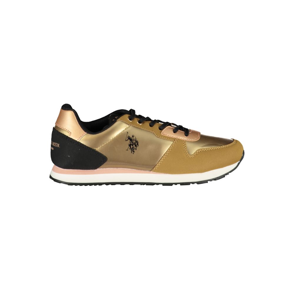Sneakers by U.S. POLO ASSN. for women in polyester gold presents a sumptuous silhouette from the Women's Casual Polyester Sneakers collection, showcasing a sumptuous casual style for an elevated aesthetic.