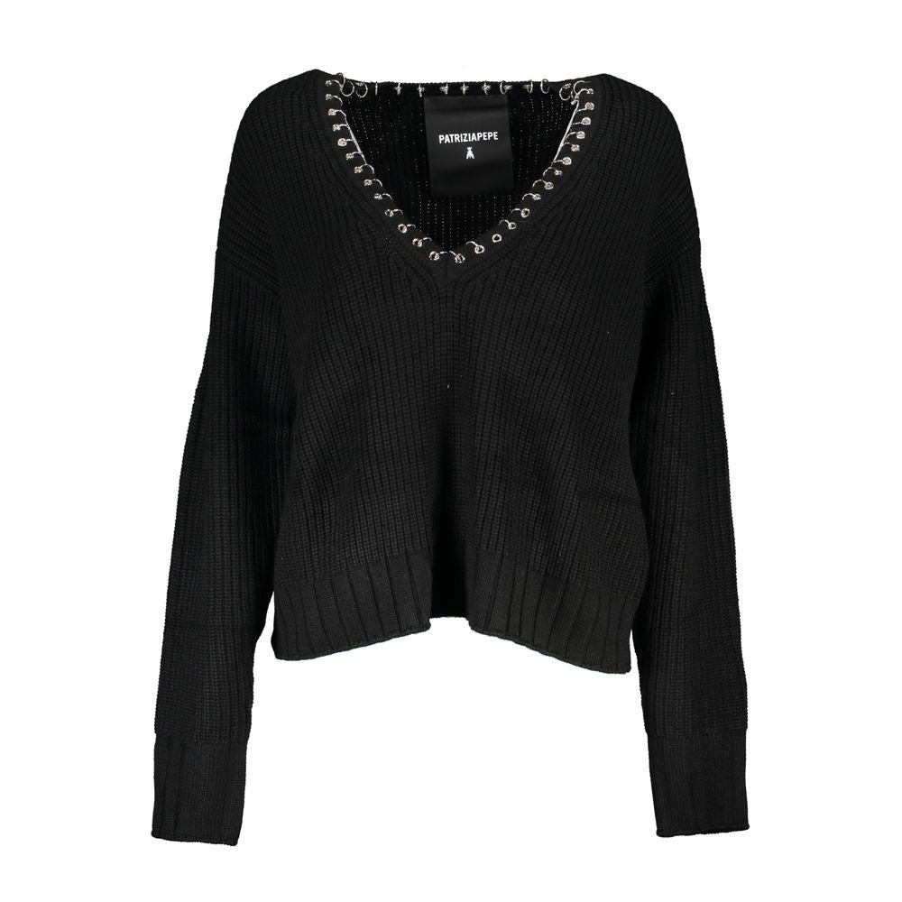 This Sweater by Patrizia Pepe for women in acrylic black presents a understated silhouette, featuring a sophisticated v-neck neckline and for a understated finish.