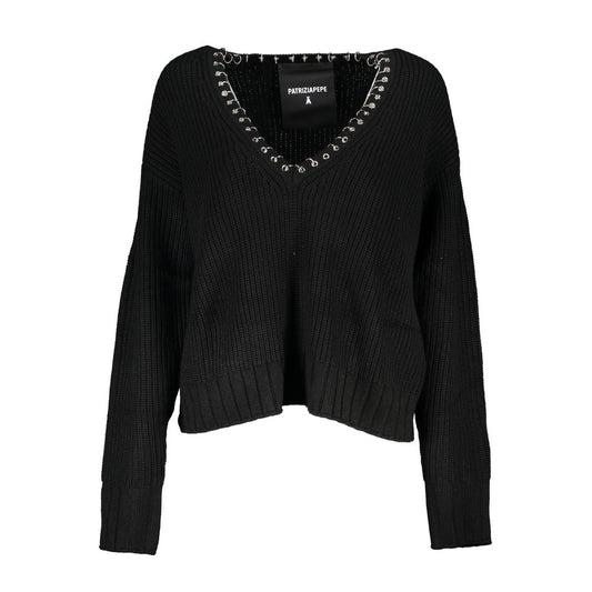 This Sweater by Patrizia Pepe for women in acrylic black presents a understated silhouette, featuring a sophisticated v-neck neckline and for a understated finish.