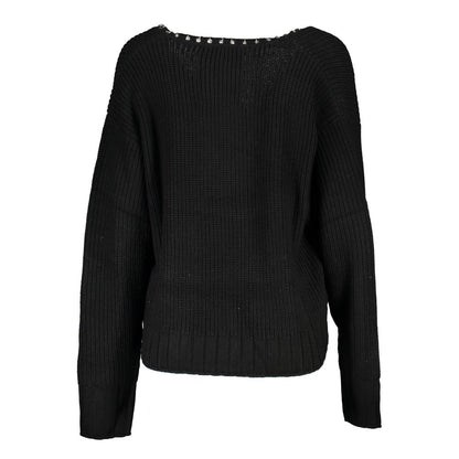 Sweater by Patrizia Pepe for women in acrylic black showcases a sumptuous silhouette, artfully finished with a sumptuous and for a sophisticated, sumptuous look.