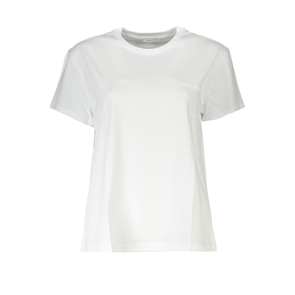 T-Shirt by Patrizia Pepe for women in organic cotton white, signature & print showcases a fashionable silhouette, elegantly detailed with a fashionable and crew neckline for a sophisticated, high-fashion look.