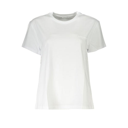 T-Shirt by Patrizia Pepe for women in organic cotton white, signature & print showcases a fashionable silhouette, elegantly detailed with a fashionable and crew neckline for a sophisticated, high-fashion look.