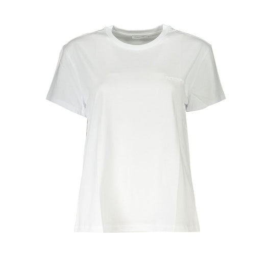 T-Shirt by Patrizia Pepe for women in organic cotton white, signature & print showcases a fashionable silhouette, elegantly detailed with a fashionable and crew neckline for a sophisticated, high-fashion look.