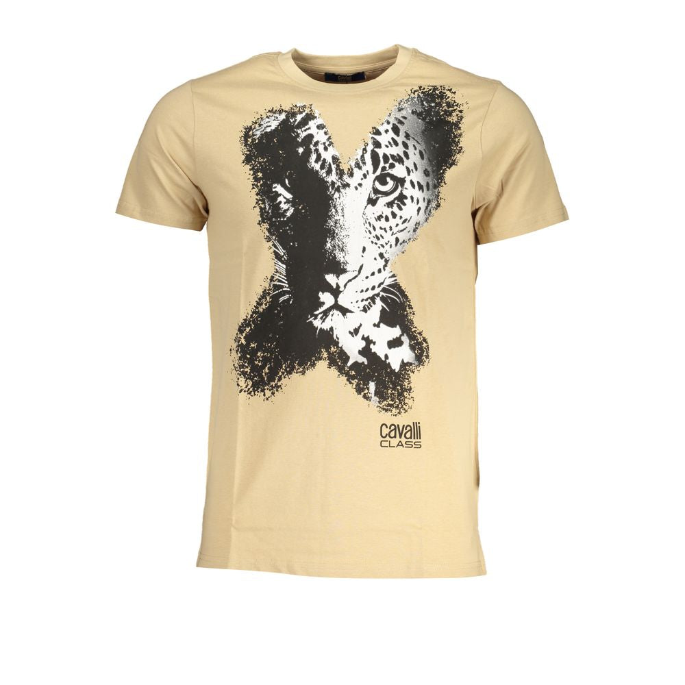 T-Shirt by Cavalli Class for men in cotton beige & print features a plush silhouette, showcasing a sophisticated crew neckline and for a truly plush finish.
