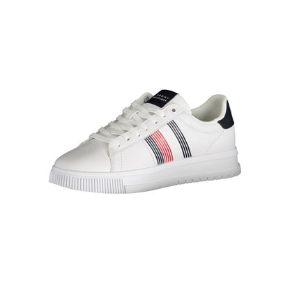Athletic Sneakers by Tommy Hilfiger for men in polyester white features an architectural silhouette from the Men's Athletic Polyester Sneakers collection, showcasing a architectural athletic style for a architectural look.