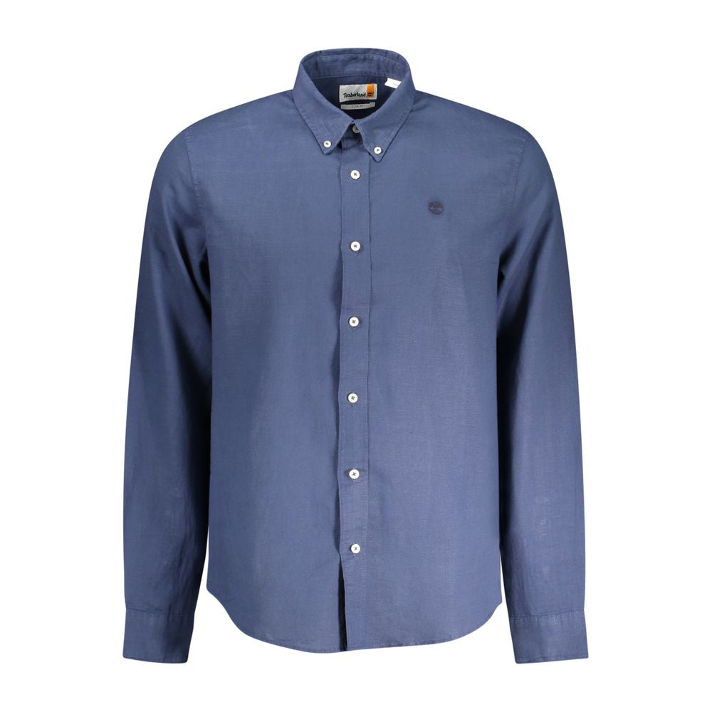 Shirt by Timberland for men in cotton blue features an architectural silhouette with a refined and elegant button-down-collar neckline for a architectural look.