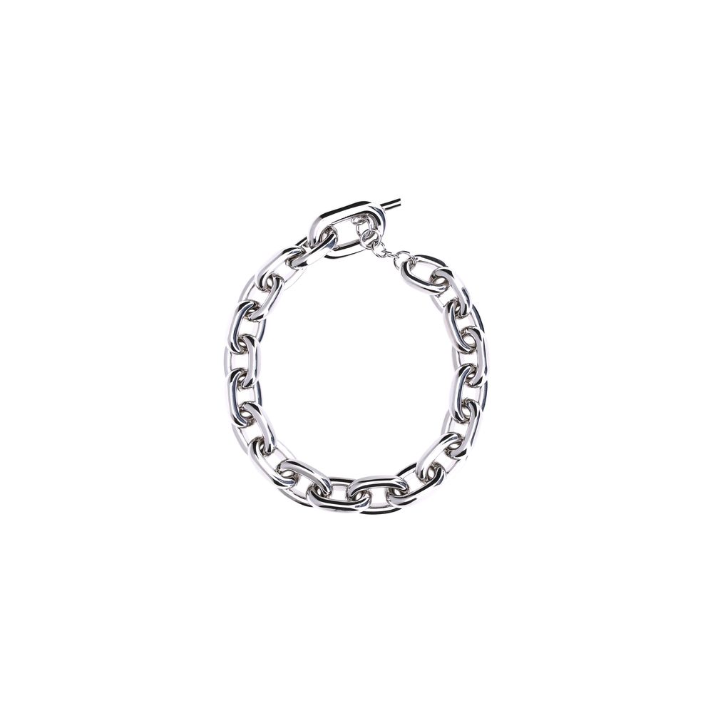 Necklace by Rabanne for women in bos taurus calf suede leather silver showcases a luminous chain statement necklace design that defines the elegant Women's Silver Necklace.