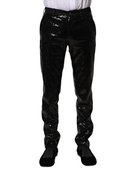 Pants by Dolce & Gabbana for men in polyester virgin wool & viscose black showcases a unrivaled comfort silhouette, featuring a tapered-leg cut and long with a for a unrivaled comfort and refined aesthetic.