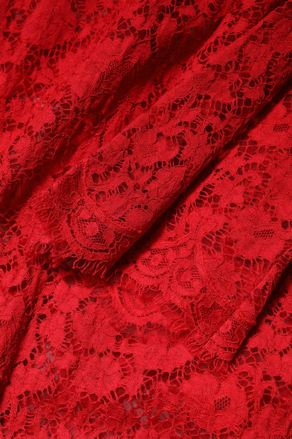 Dolce & Gabbana Red Floral Lace Rhinestone Embellished Dress