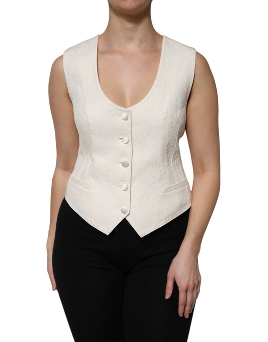 Dolce & Gabbana Ivory Cotton Button Down Sleeveless Vest Top