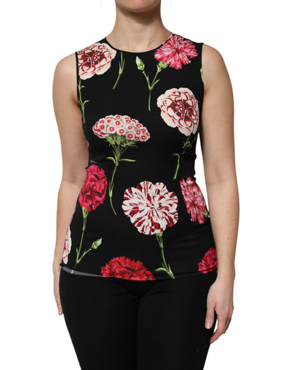 Dolce & Gabbana Black Floral Print Sleeveless Tank Top