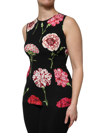 Dolce & Gabbana Black Floral Print Sleeveless Tank Top