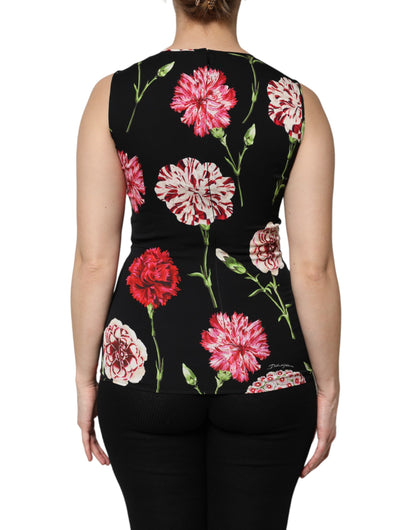 Dolce & Gabbana Black Floral Print Sleeveless Tank Top