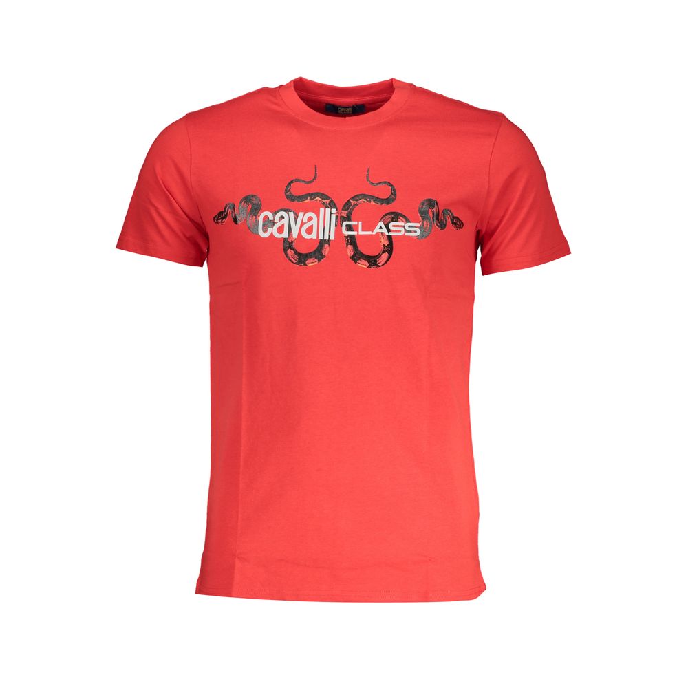 T-Shirt by Cavalli Class for men in cotton red & print features an on trend silhouette, perfectly showcasing a on trend and crew neckline for an elevated aesthetic.