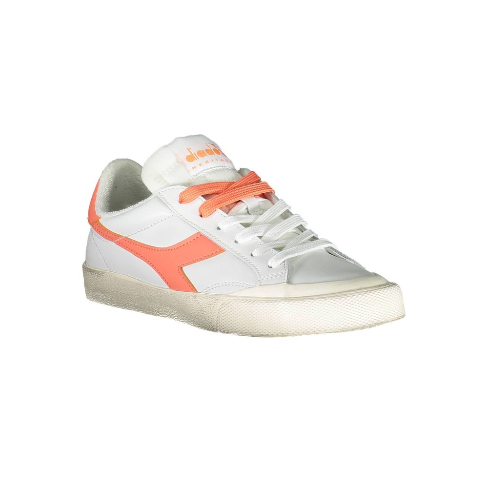 Sneakers by Diadora for women in cotton & leather white features an sumptuous design from the Women's Casual Cotton & Leather Sneakers collection, highlighting a sumptuous casual style for a premium, high-fashion look.