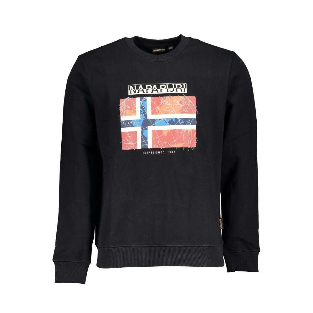 Sweater by Napapijri for men in cotton polyester black showcases an masterful silhouette, artfully detailed with a masterful crew neckline and long-sleeve for a sophisticated, premium finish.