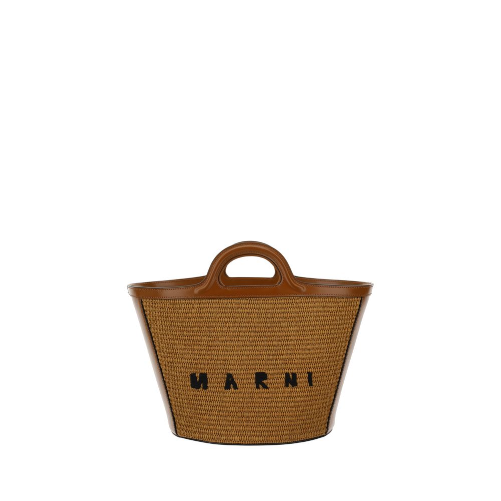 Shoulder Bucket Bag by Marni for women in raffia & bos taurus suede calfskin leather brown & monogram presents a versatile silhouette, showcasing a secure zipper & drawstring and versatile with versatile shoulder-strap, handle & adjustable-strap for a sophisticated look.