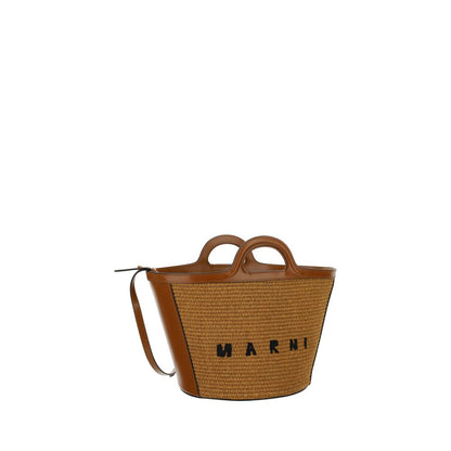 Shoulder Bucket Bag by Marni for women in raffia & bos taurus suede calfskin leather brown & monogram features a effortless sophistication silhouette, secured by a zipper & drawstring with ample and versatile shoulder-strap, handle & adjustable-strap for a effortless sophistication finish.