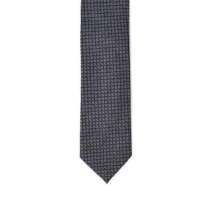 Necktie by Jil Sander for men in silk gray, navy & print features an stately silhouette that beautifully highlights the sophisticated style of the Silk Necktie.