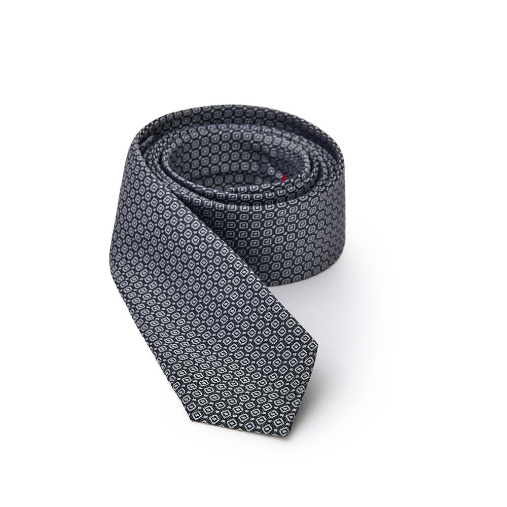 Necktie by Jil Sander for men in silk dark-gray, light-grey & print features a distinguished silhouette, artfully capturing the essence of the distinguished Silk Necktie design for a sophisticated look.