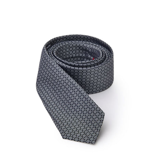 Necktie by Jil Sander for men in silk dark-gray, light-grey & print features a distinguished silhouette, artfully capturing the essence of the distinguished Silk Necktie design for a sophisticated look.